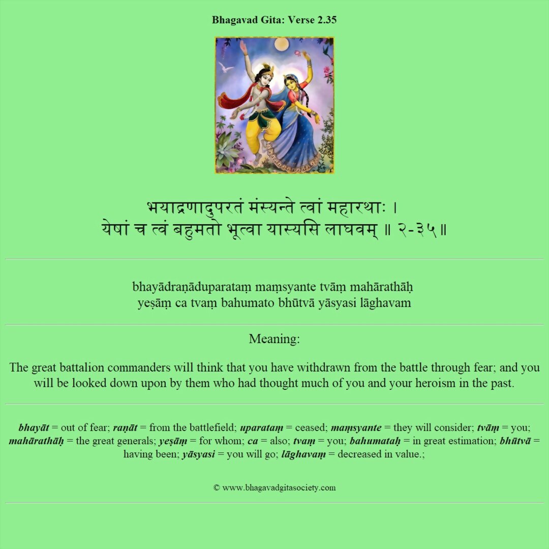 Bhagavad Gita Chapter 2 Verse 35