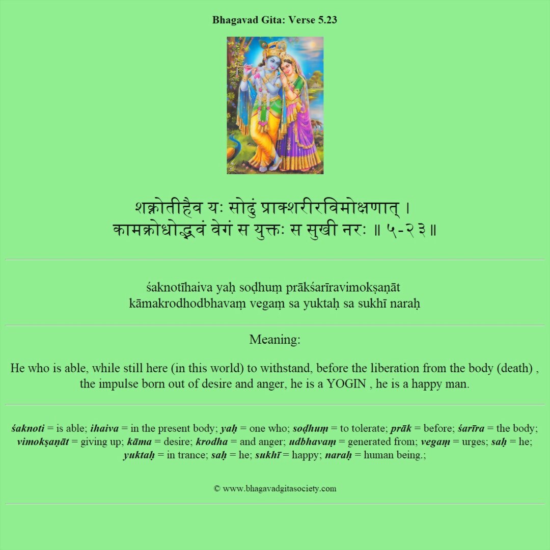 Bhagavad Gita Chapter 5 Verse 23